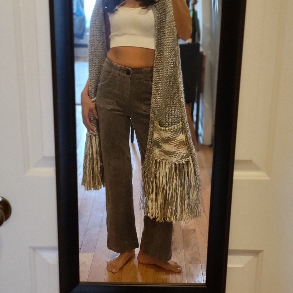 Grey wide leg cords with front and back pockets